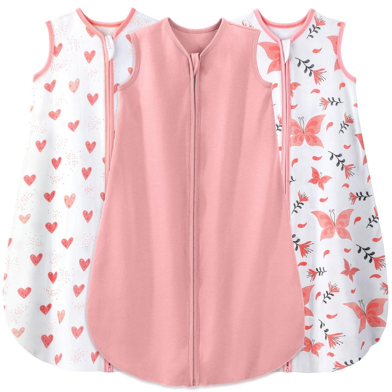 يووفوس كيس نوم للأطفال من Yoofoss من 0 إلى 6 أشهر، بطانية يمكن ارتداؤها 100% من القطن العضوي بسحاب ثنائي الاتجاه TOG 0.5 كيس نوم للأطفال الصغار 3 عبوات أكياس نوم خفيفة الوزن للأطفال الرضع - Image 1